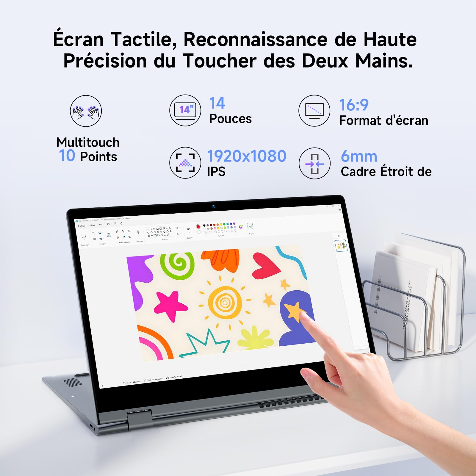 BMAX Ordinateur Portable 2 en 1 Intel N150 14" Écran Tactile 16Go RAM 512Go SSD Clavier Rétroéclairé Win11