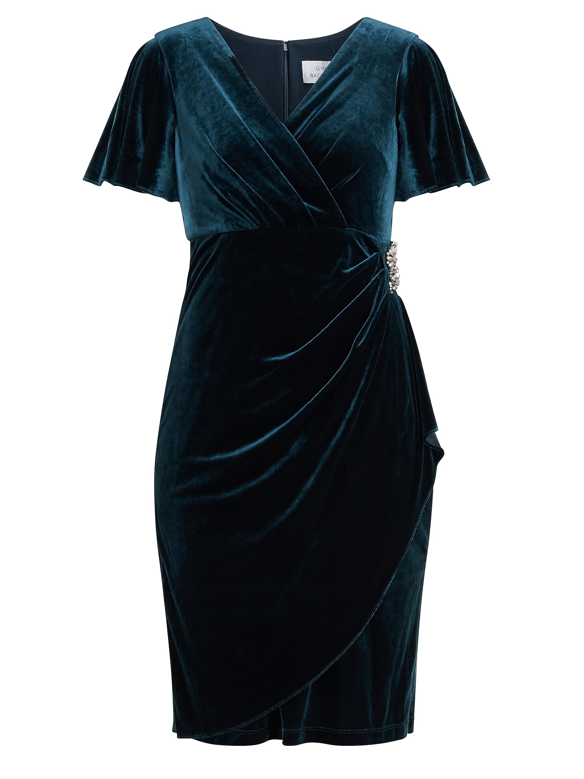 Gina Bacconi Velvet Dress with Embellishment Detail, Forest, 18