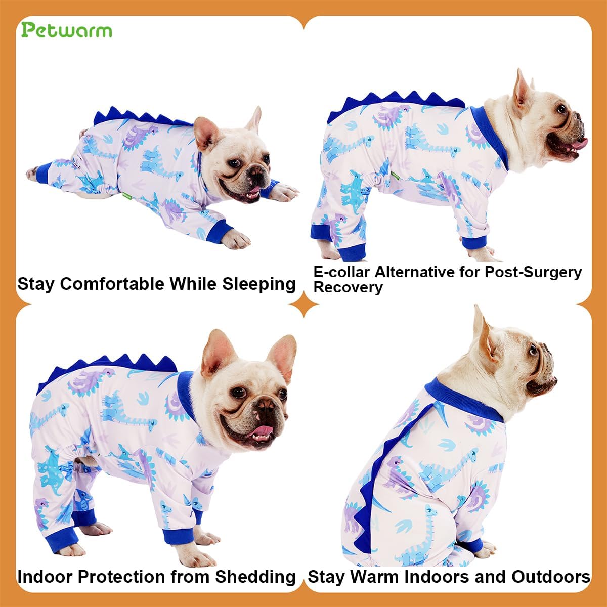 PetWarm Dog Pajamas, Dog Dinosaur Pajamas, All-Season Wear for Home Walks and Travel, Helps Contain Loose Hair on Furniture and Seats, Easy Wear for Nap Time on Sofa or Bed, Dinosaur Print, Pink, XL
