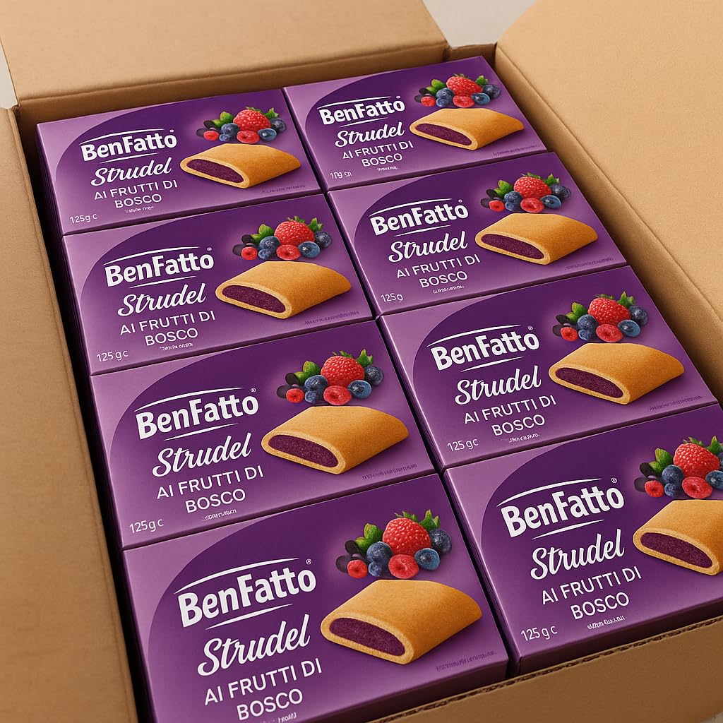 BenFatto Strudel ai frutti di bosco Confezione da 4 o 8 x 126g Merendine Dolci Morbide ai frutti di bosco,Ideali per Colazione o Pausa Snack da Forno Senza Conservanti, Gusto Autentico Italiano (8)