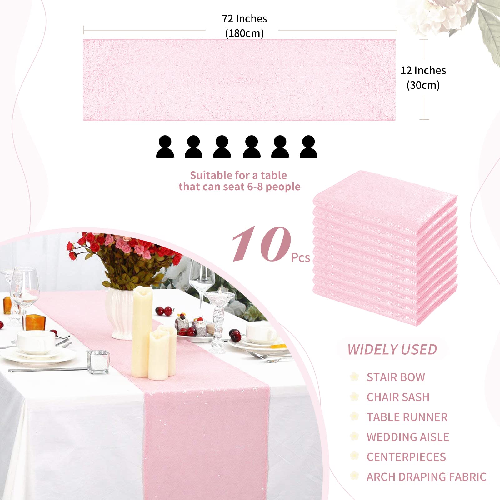 Wedding Decorations Sequin Pink Table Runners 10 Packs 12x72 Inches Wedding  Table Runners Halloween Table Runner, image size:1600x1600
