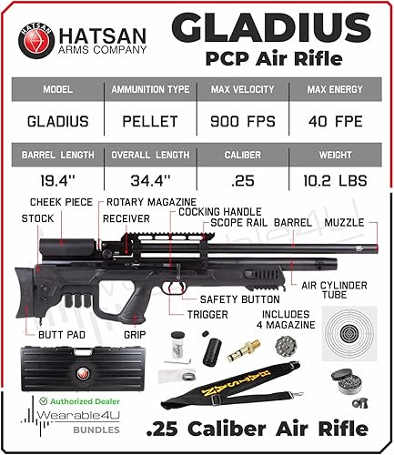 Miniatura 3 de Gladius - Rifle de aire con paquete de objetivos de papel Wearable4U 100x y pellets de plomo incluidos