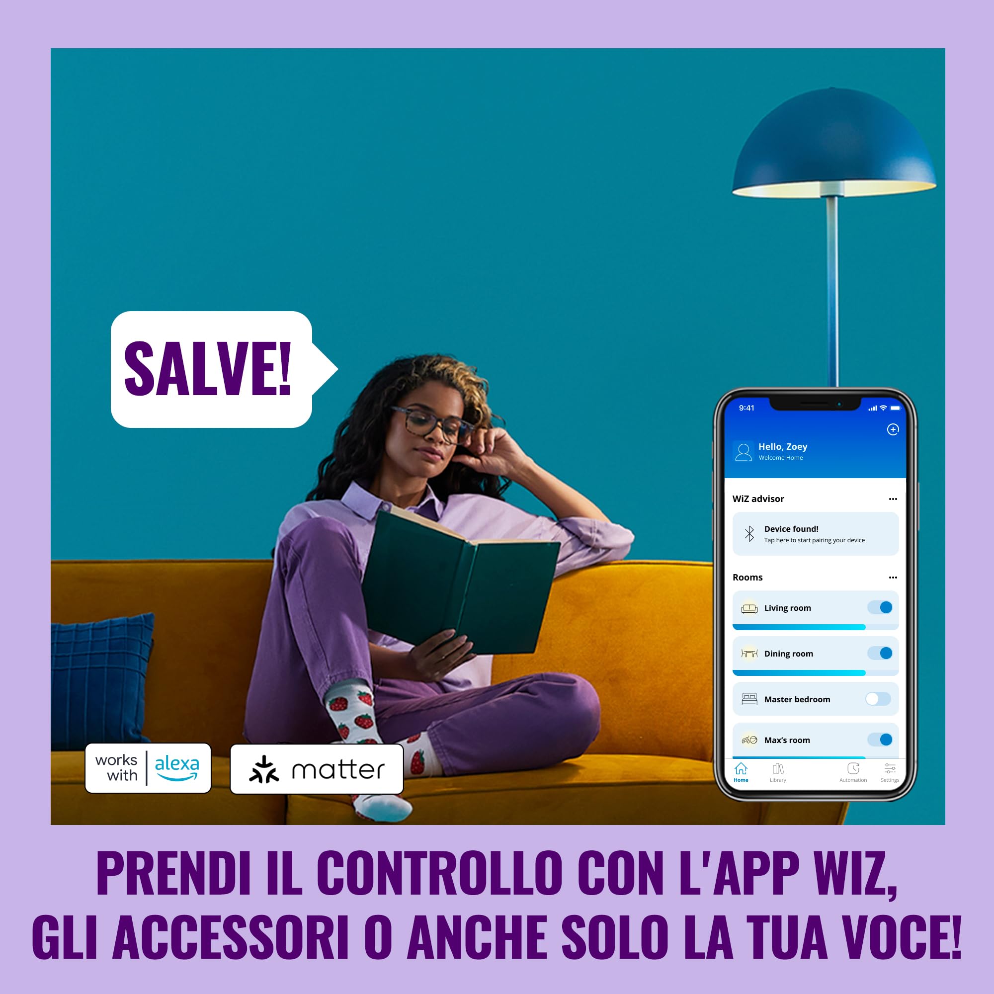 WiZ Lampadina Smart LED A60, a colori e bianco Regolabile, attacco E27, equivalente 60 W, 806 lumen, intensità regolabile, compatibile con Alexa, Google Assistant e Apple Home, conf. da 4