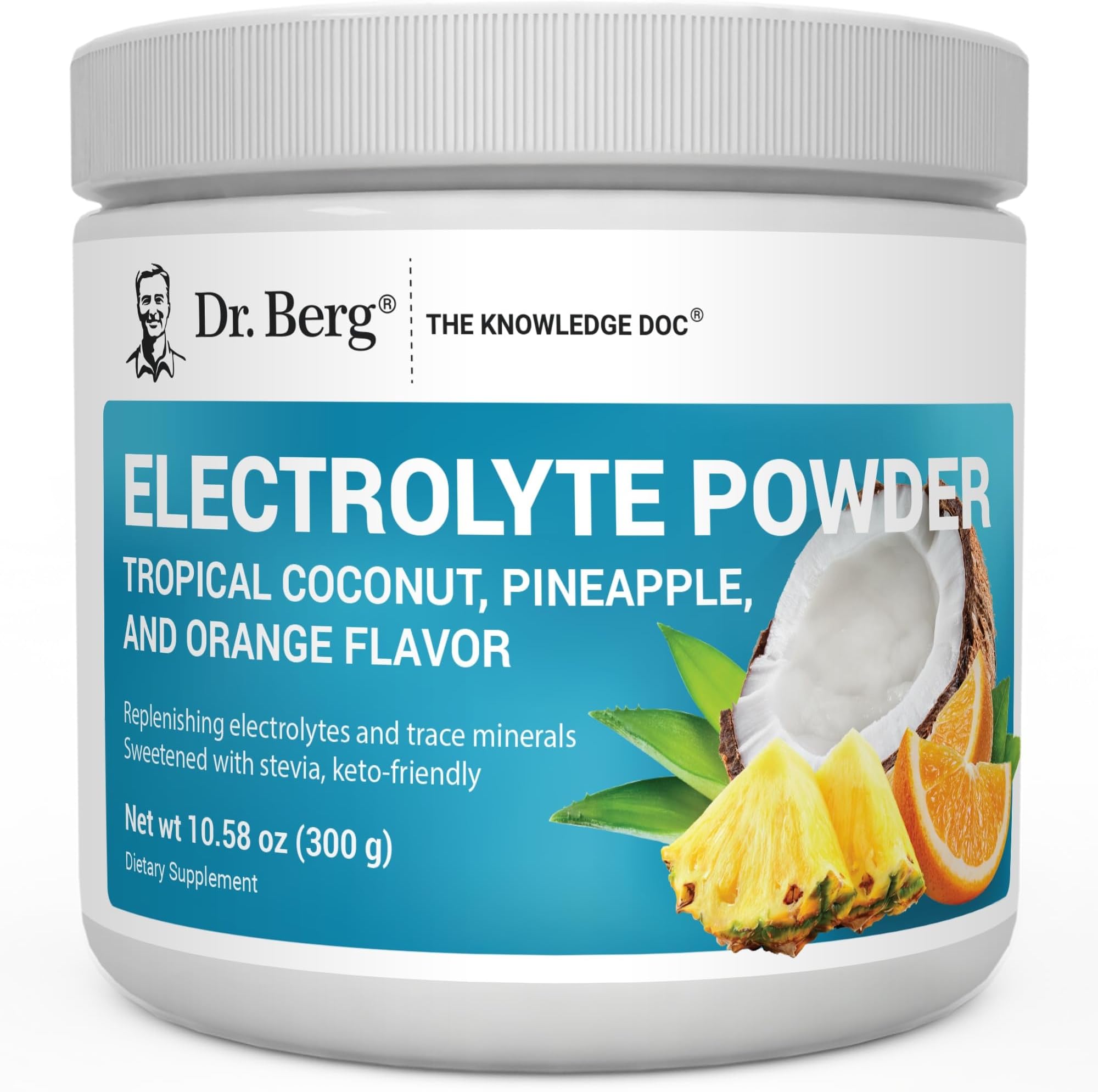 Dr. Berg Zero Sugar Hydration Keto Electrolyte Powder - Enhanced w/ 1000 mg of Potassium & Real Pink Himalayan Salt (NOT Table Salt) - Tropical Coconut, Pineapple & Orange Drink Supplement 50 Servings