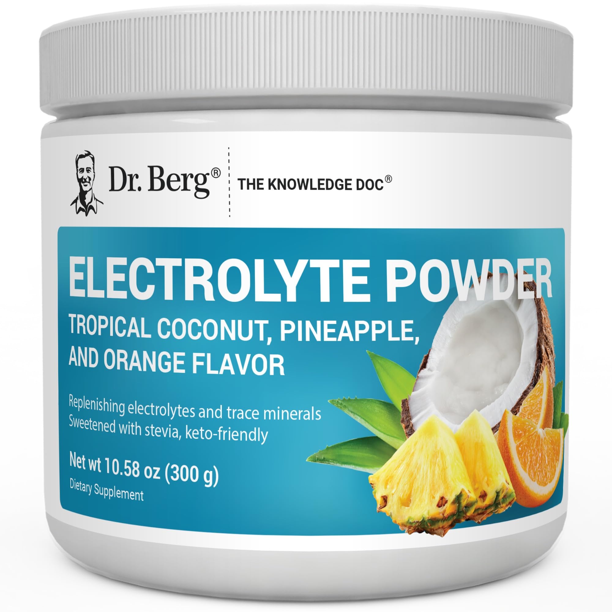 Dr. Berg Zero Sugar Hydration Keto Electrolyte Powder - Enhanced w/ 1000 mg of Potassium & Real Pink Himalayan Salt (NOT Table Salt) - Tropical Coconut, Pineapple & Orange Drink Supplement 50 Servings