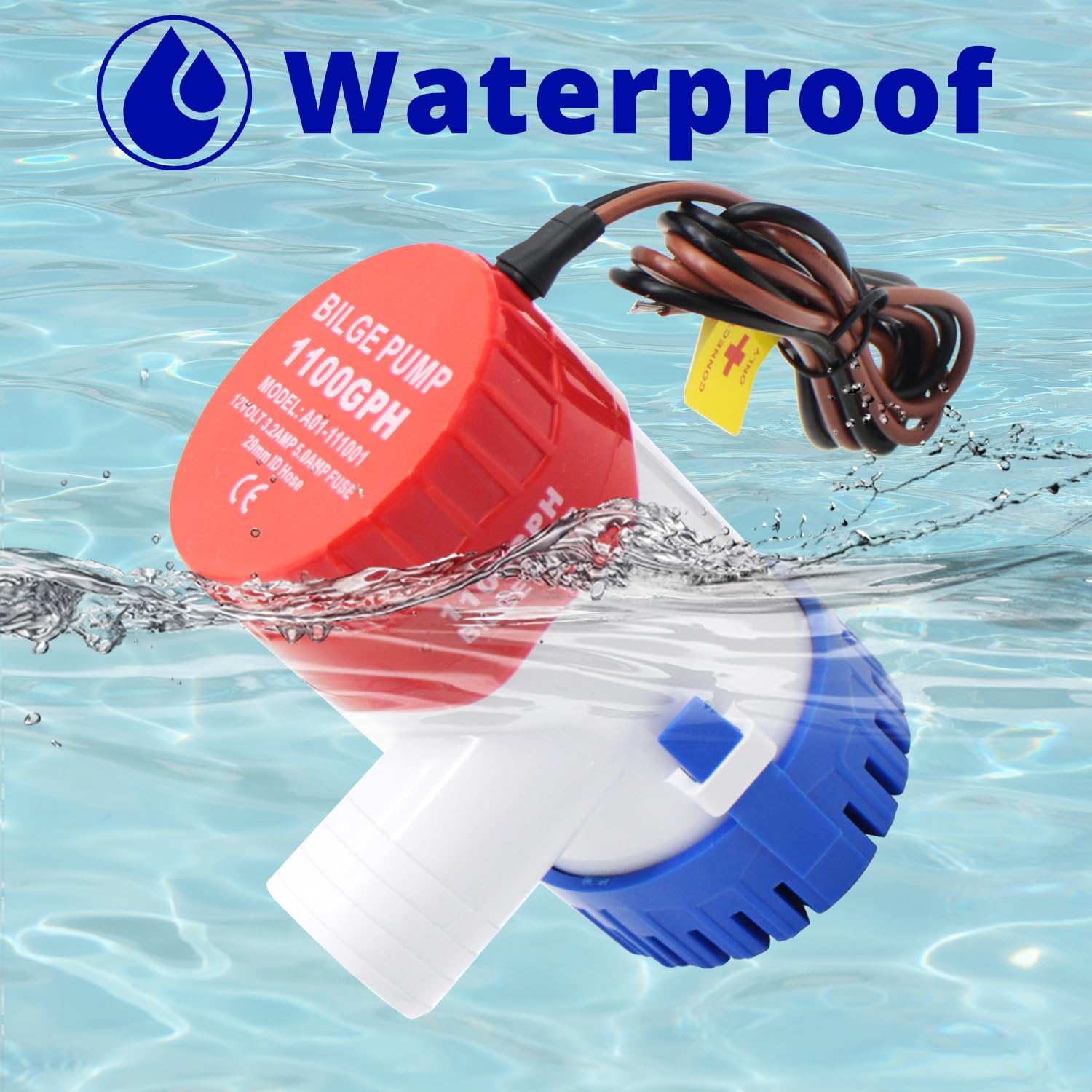 CREATORELE Bilge Pump Kit For Boats 12v, 1100 GPH Non-Automatic Pump Float Switch 12v 24 V 32 V with 1-1/8 Inch Plumbing Kit, Including Hose, Clamps, Thru Hull Connectors for Boats