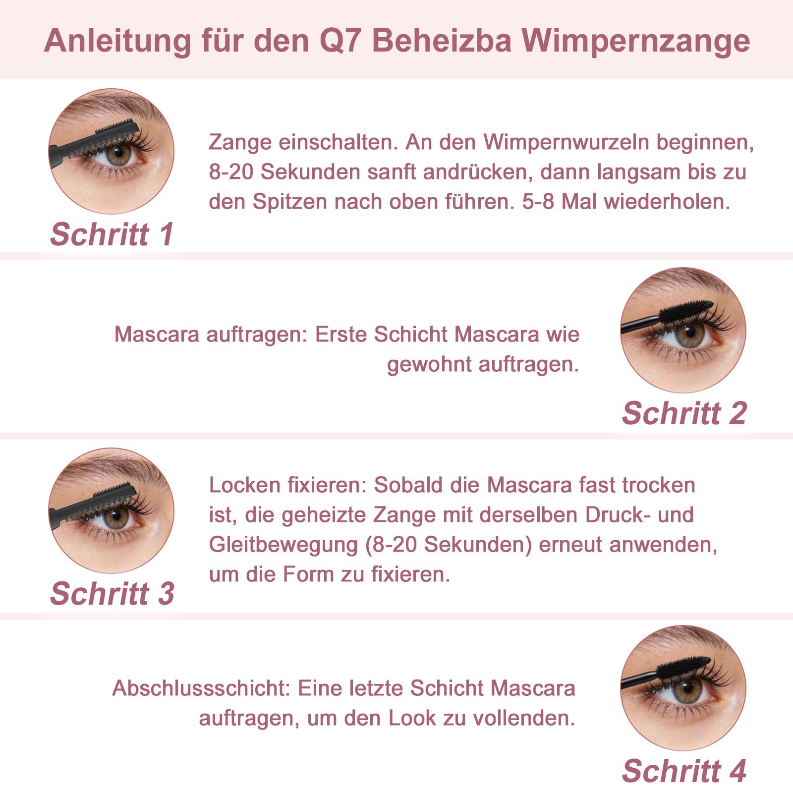 3 in 1 Beheizbar Wimpernzange Elektrisch, Wimpern Curler, VerbrüHungsschutz, 10S Schnelles Aufheizen, 3 Temperaturen, USB C Aufladbar Tragbar Heated Eyelash Curler für Alle Wimpern (Schwarz)