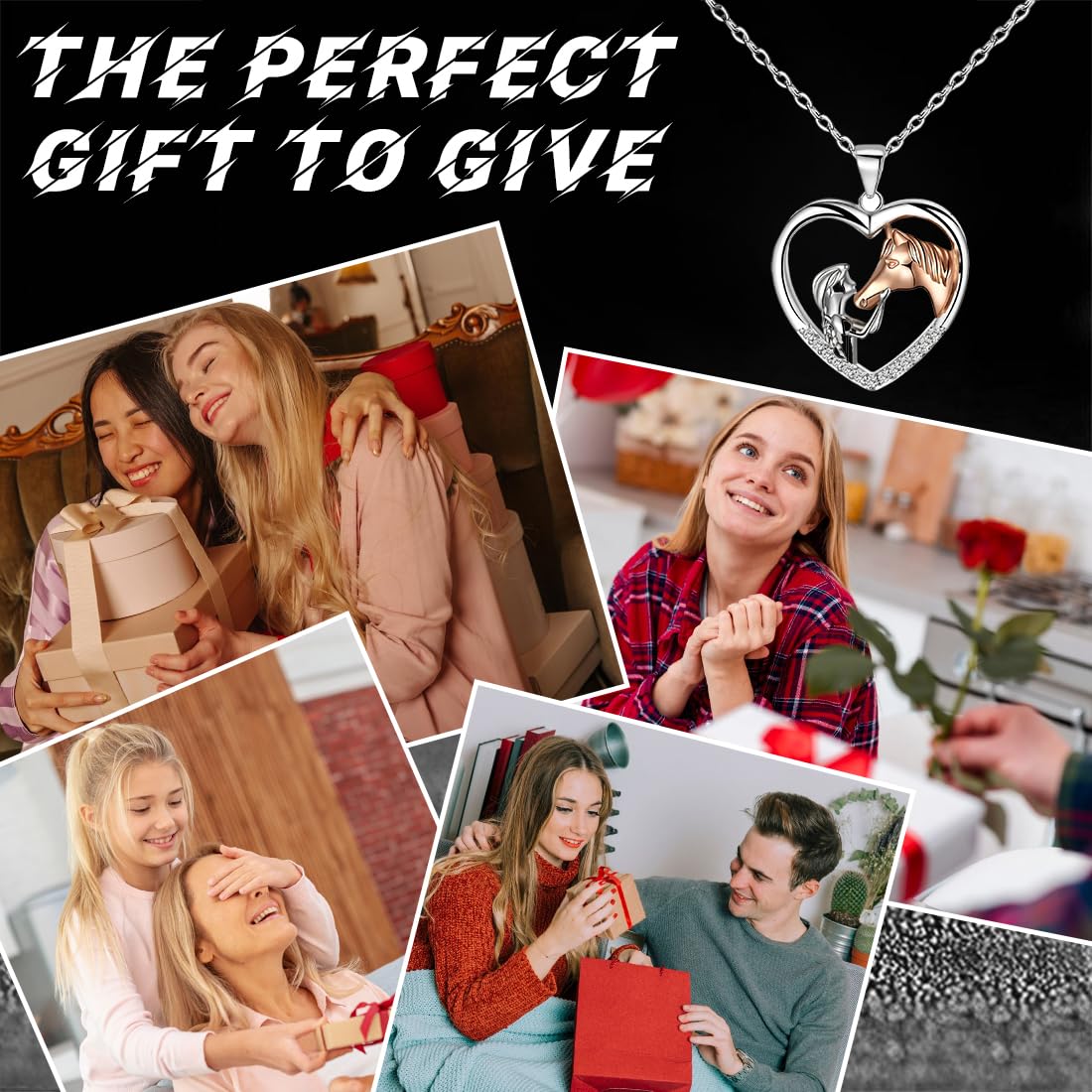 Collana Ragazza E Cavallo Con Pendente A Cuore In Argento – Gioiello Simbolo Di Amore E Forza, Regalo Per Amanti Dei Cavalli