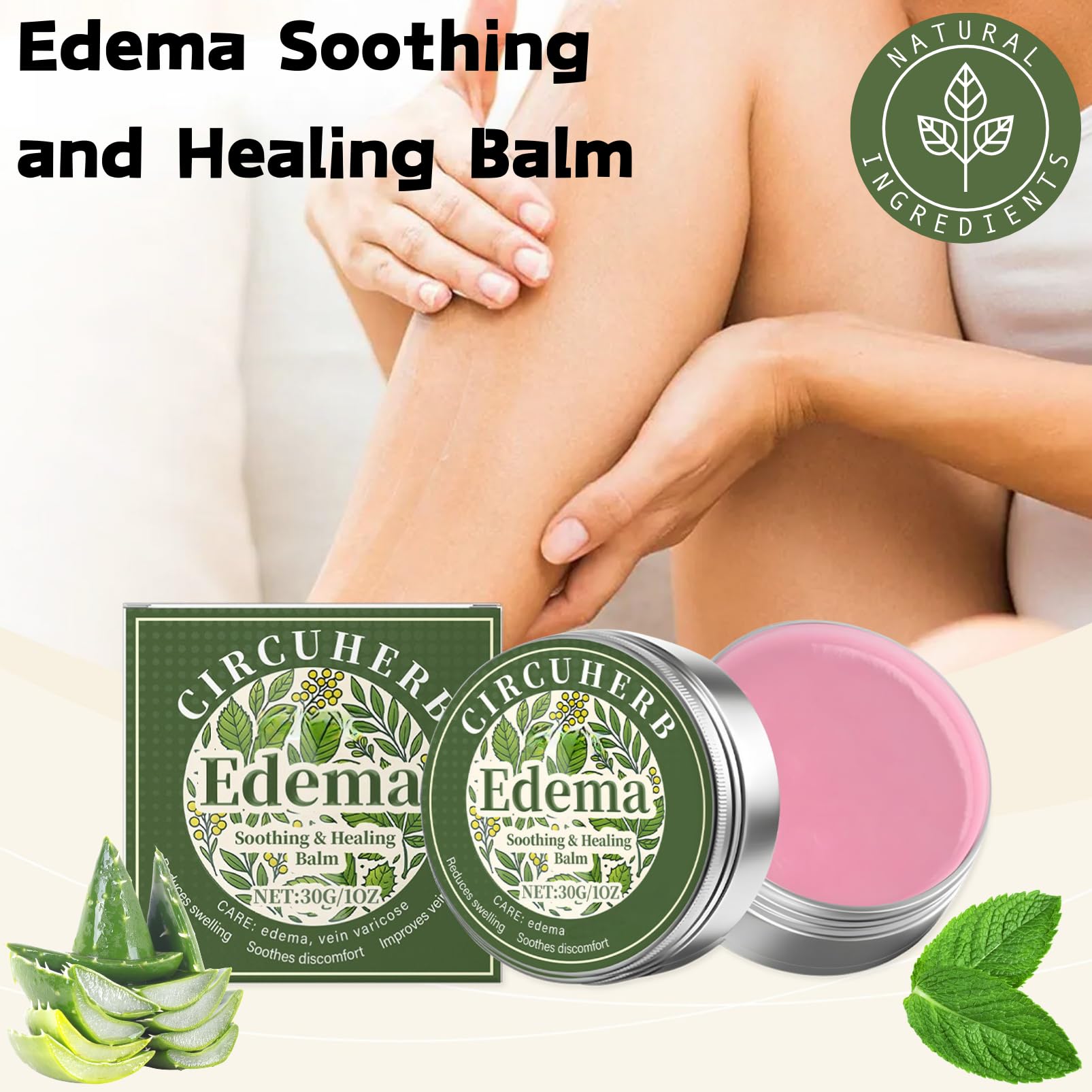 Edema Balm for Legs, Soothing Miracle Balm, Herbal Balms to Reduce Swelling in Feet and Legs, Var-icose V-eins Cream, Body Cream with Natural Ingredients, Vegan Skincare, 30g - Image 2