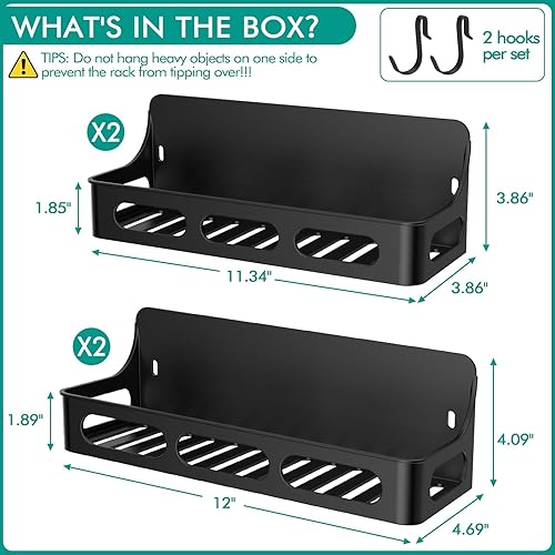 Miniatura 5 de Cestas colgantes de pared (2 formas de uso), estante magnético para especias para refrigerador, paquete de 4 con 2 ganchos, organizador de especias