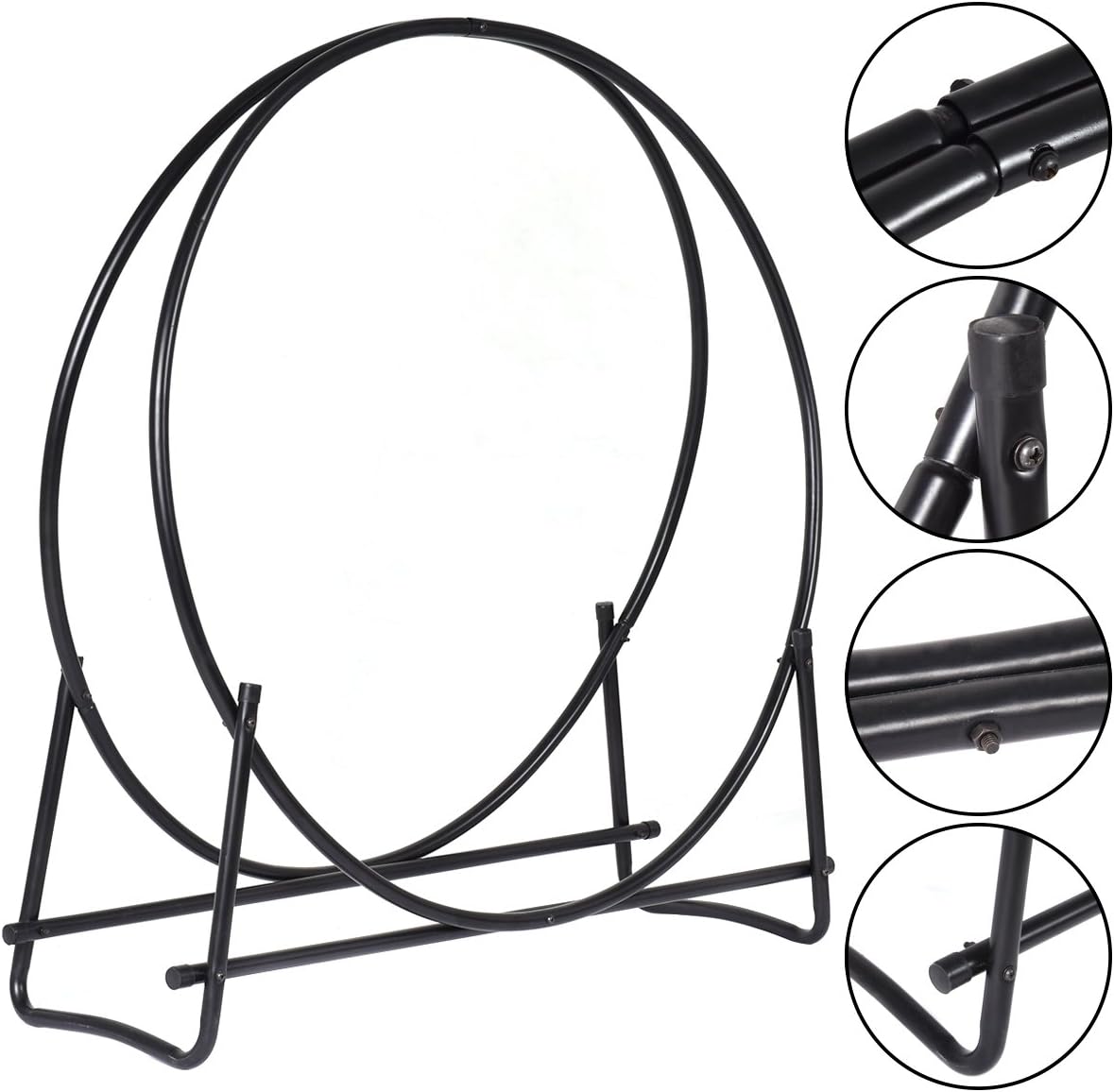 COSTWAY 41” Firewood Log Rack, Powder-Coated Steel Fireplace Wood Holder w/Double Ring Design, Indoor Outdoor Firewood Log Hoop for Fireplace, Terrace, Campfire (Black)
