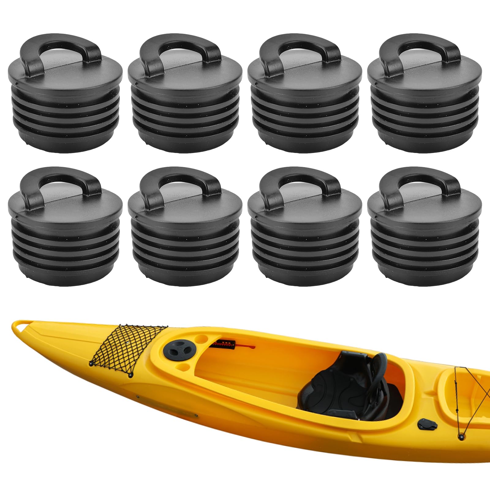 8 Pack Kayak Scupper Plugs, Universal Waterproof Rubber Kayak Bungs with Reinforced Handle, Triple Rib Kayak Plugs for Sit-on-Top Kayaks, Canoes and Small Boat Accessories