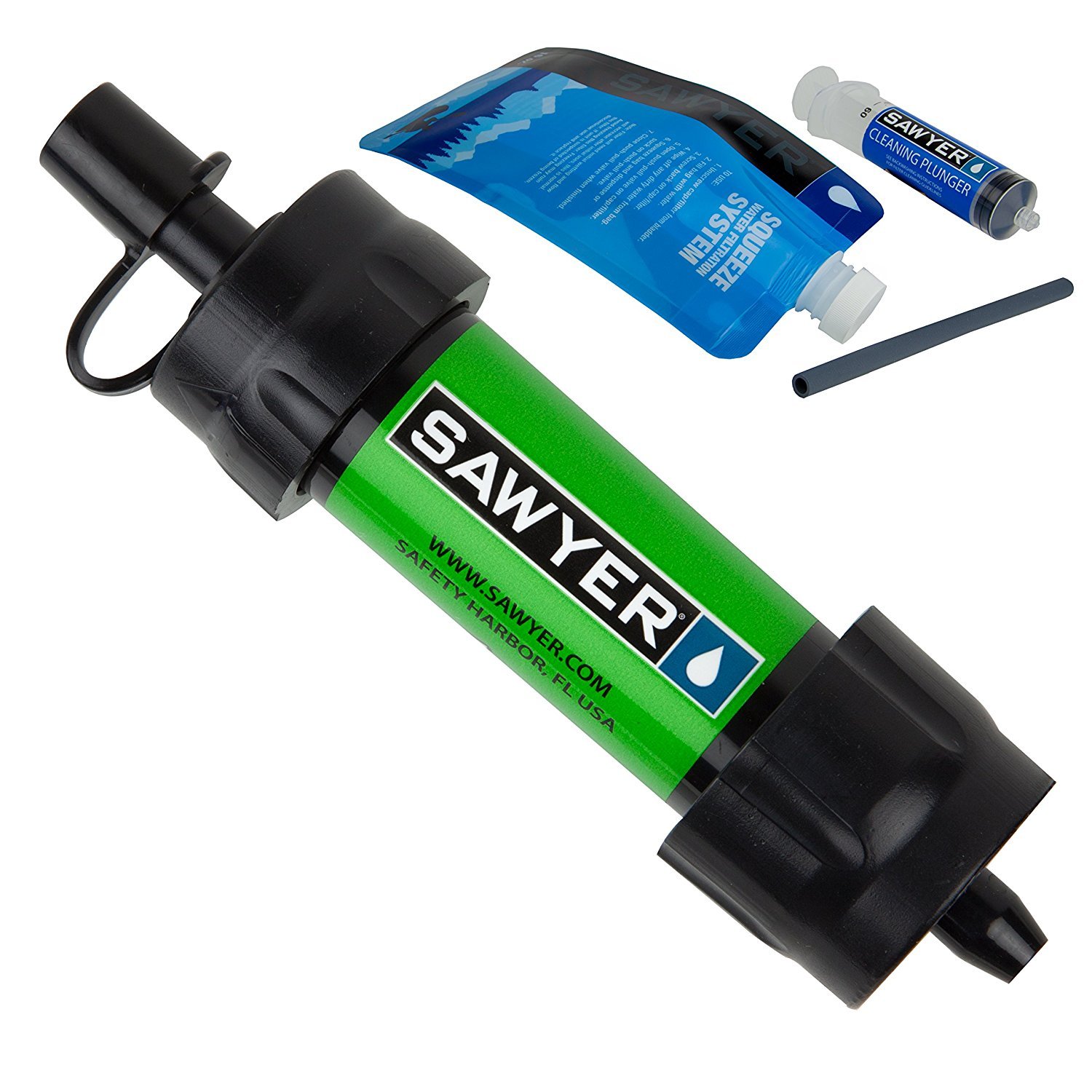 Filtre à eau Sawyer Mini PointONE pour l'extérieur - Élimine 100% des microplastiques et 99,99999%* de toutes les bactéries - Compact, léger et filtre jusqu'à 100 000 gallons (Vert)