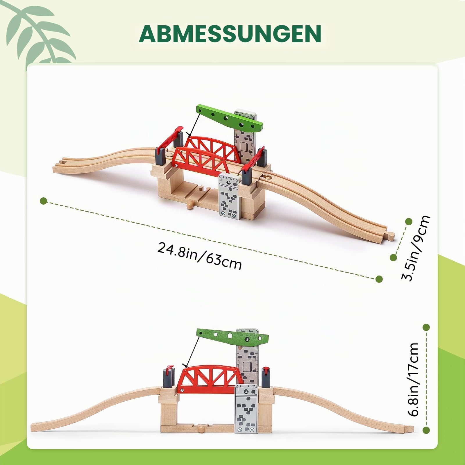 SainSmart Jr. Bewegliche Hebebrücke mit Gleis – Eisenbahnzubehör Holzeisenbahn, kompatibel mit Brio, Thomas, Chuggington & Melissa & Doug, für Kinder ab 3 Jahren