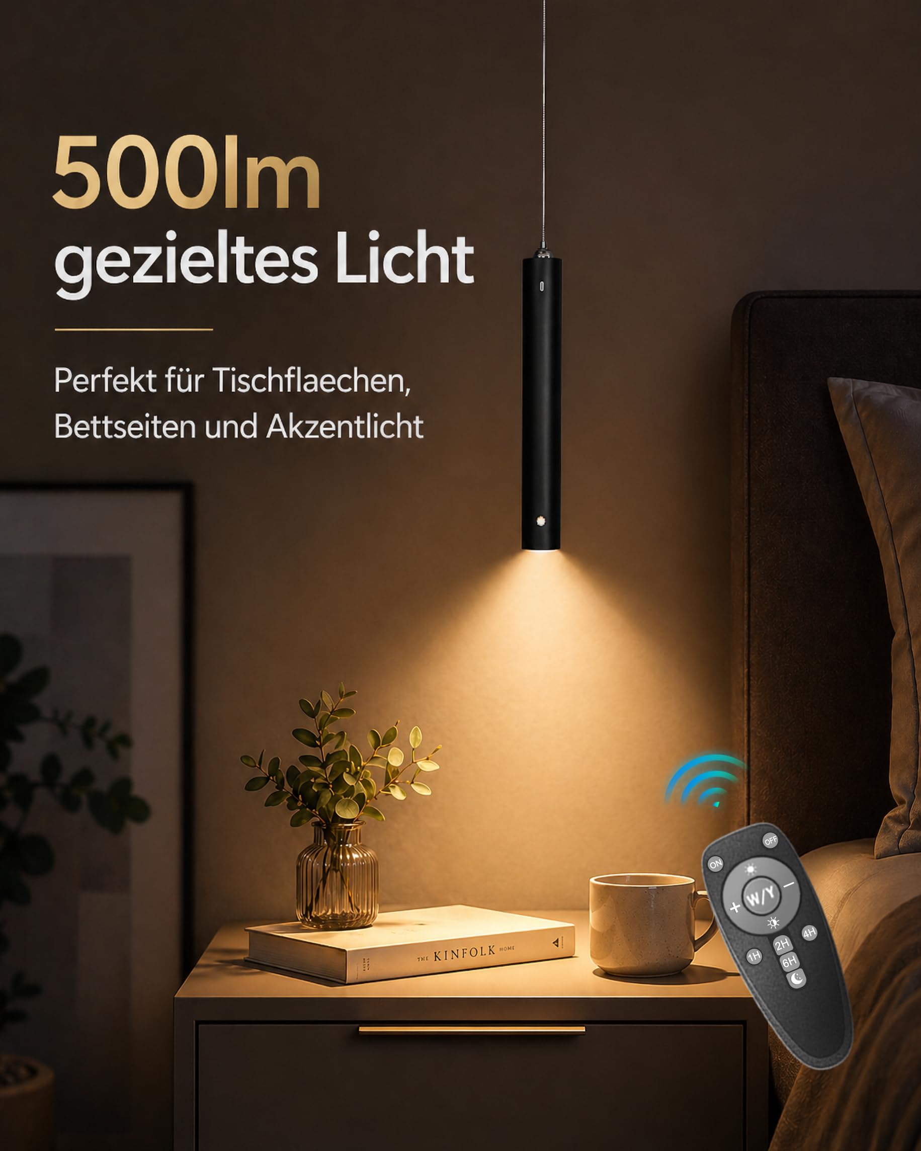 ACMHNC Akku Pendelleuchte, 2er LED Hängelampe mit Batterie 4500mAh, Dimmbare mit Fernbedienung, Timer 1/2/4/6H, 3 Lichtfarben, 5W Pendelleuchte Schwarz für Schlafzimmer, Esstisch, Ø4x30cm