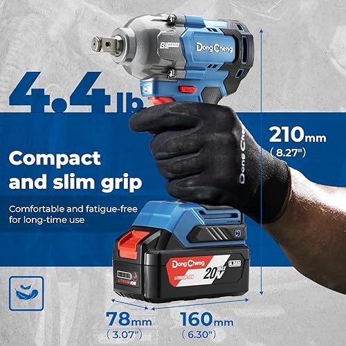 Miniatura 9 de Dong Cheng Llave de impacto inalámbrica de 20 V sin escobillas, par máximo de 360 pies-libra (488 Nm), de 1/2 pulgada con 3 modos de velocidad, 2400