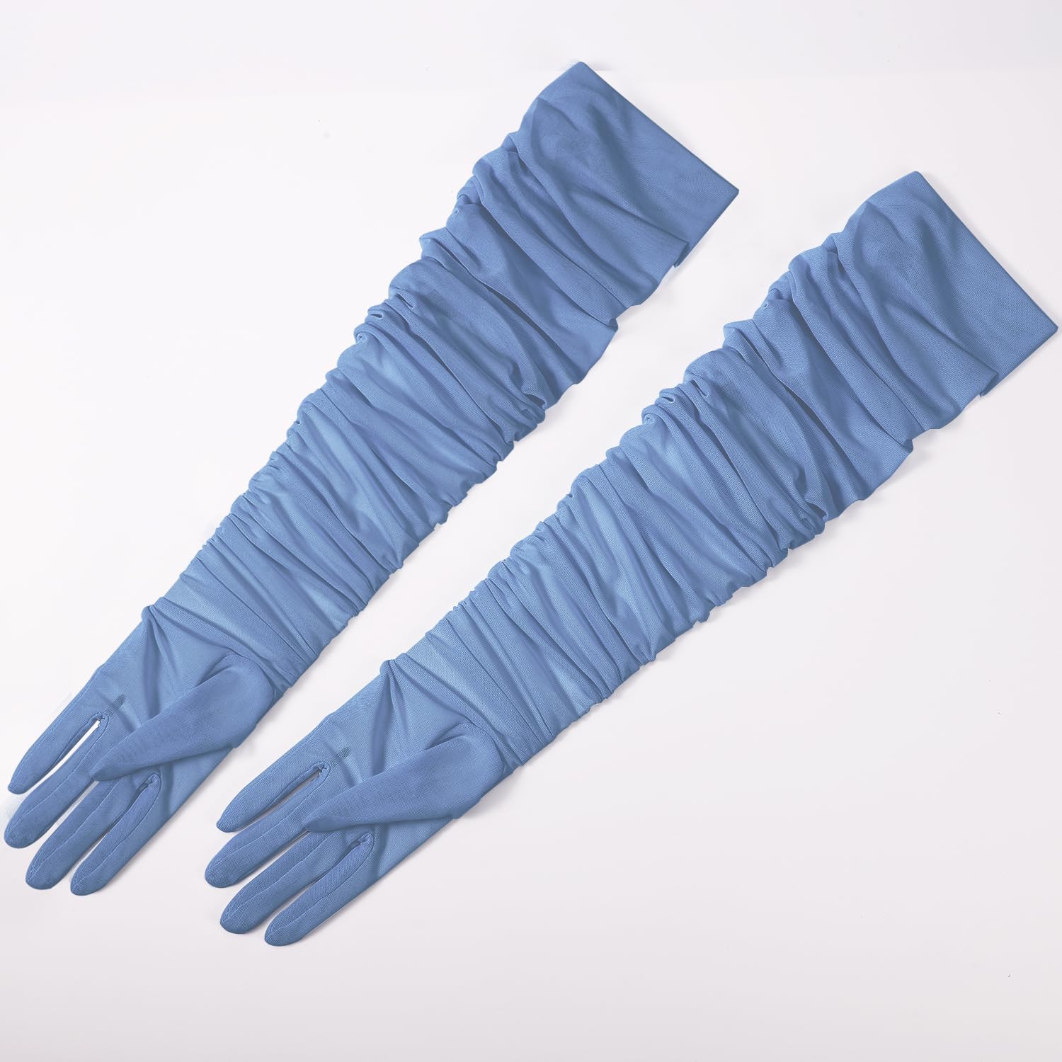 Guantes Largos, Guantes Sexis con Pliegues Elásticos Guantes Transparentes de Tul Guantes de Los Años 20 para Fiesta de Disfraces de Halloween de Navidad de Ópera (Azul Claro)