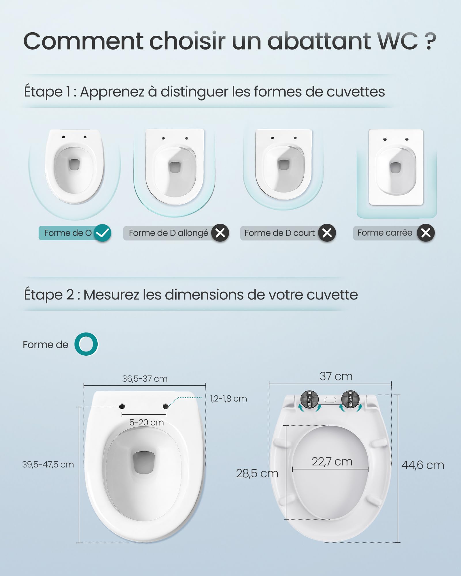 SONGMICS BTL101WZ01 O-Shaped Toilet Seat with Urea-Duroplast Seat, Handle, Clipsable, Universal Toilet Seat, Easy Installation, Capacity 300 kg, White - 3
