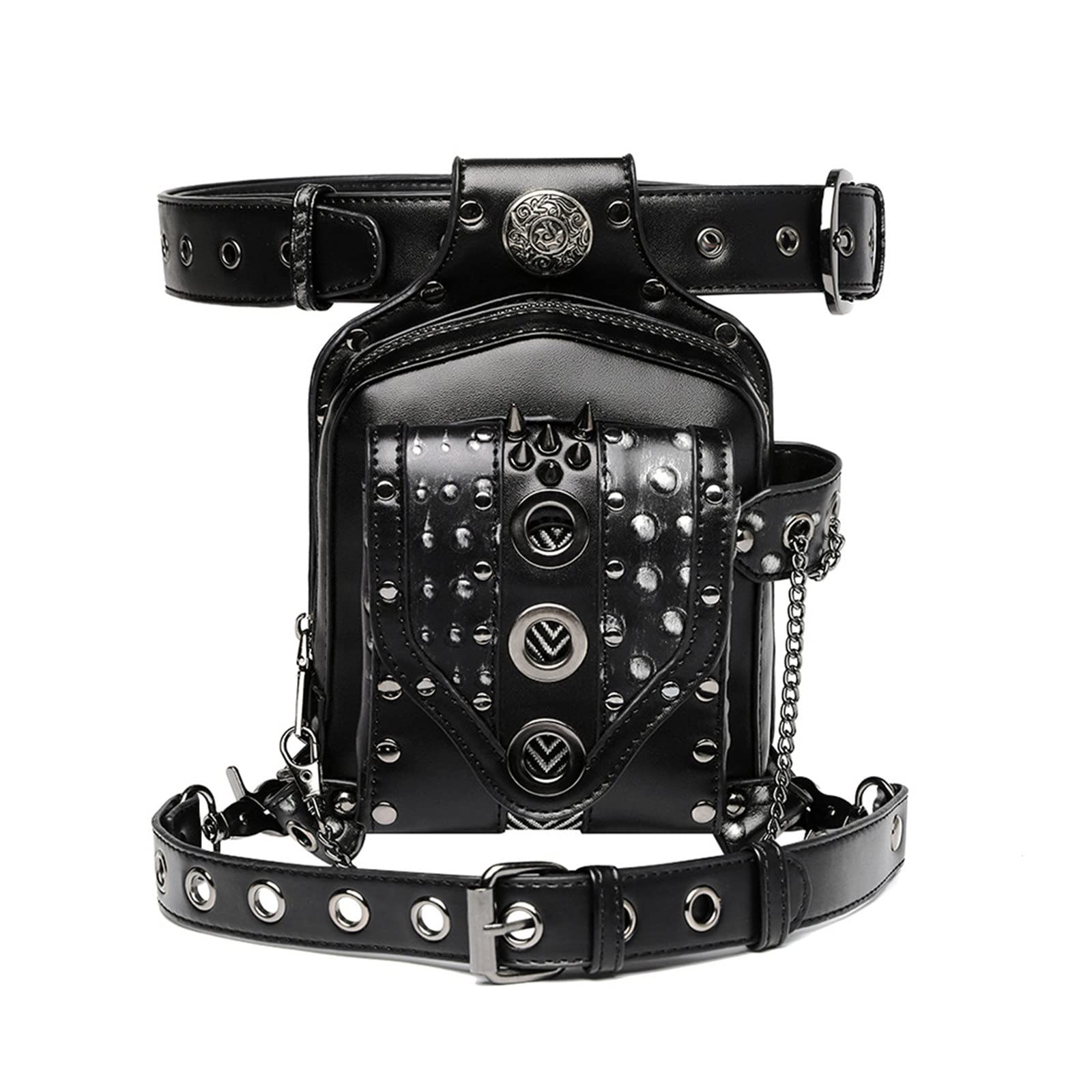 Marsupio Punk Marsupio da uomo Moto Rivetto Catena Borsa Equitazione all'aperto per Escursioni in Bicicletta