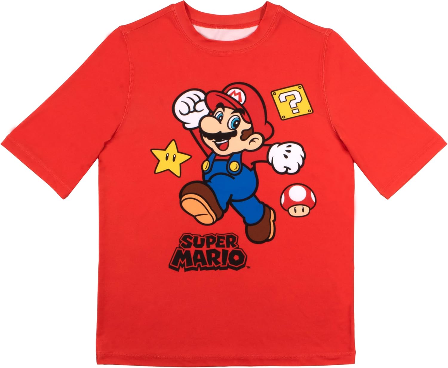 Nintendo Super Mario Bros Boy's 2-Piece Set - Short Sleeve Shirt and Trunks Shorts Rash Guard Swim Suit Wear Outfit for Kids