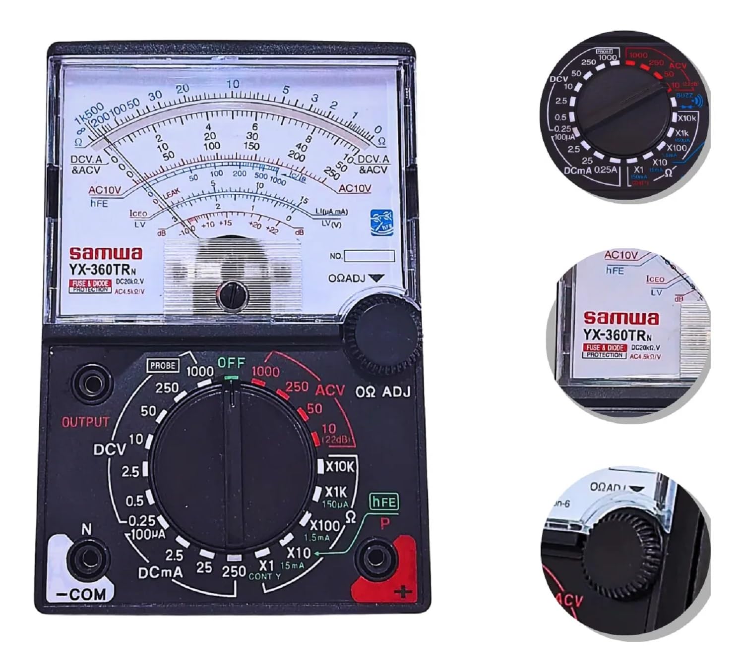 Multimetro tester analogico portatile con cavi puntali, misuratore di tensione rilevatore di corrente elettrica resistenza diodo voltmetro amperometro Ohmmetro YX-360TRN