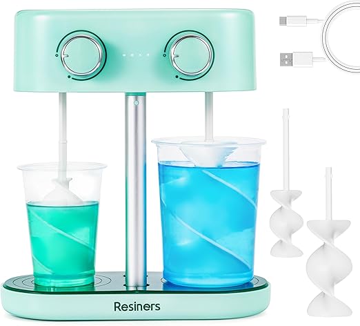 Resiners Dual-Head Resin Mixer with Spiral Silicone Paddles, Rechargeable Epoxy Mixer, Stepless Speed & Minimum Bubbles, Electric Stirrer for Resin,Silicone,Paint Mixing,Resin Tools,DIY Crafts