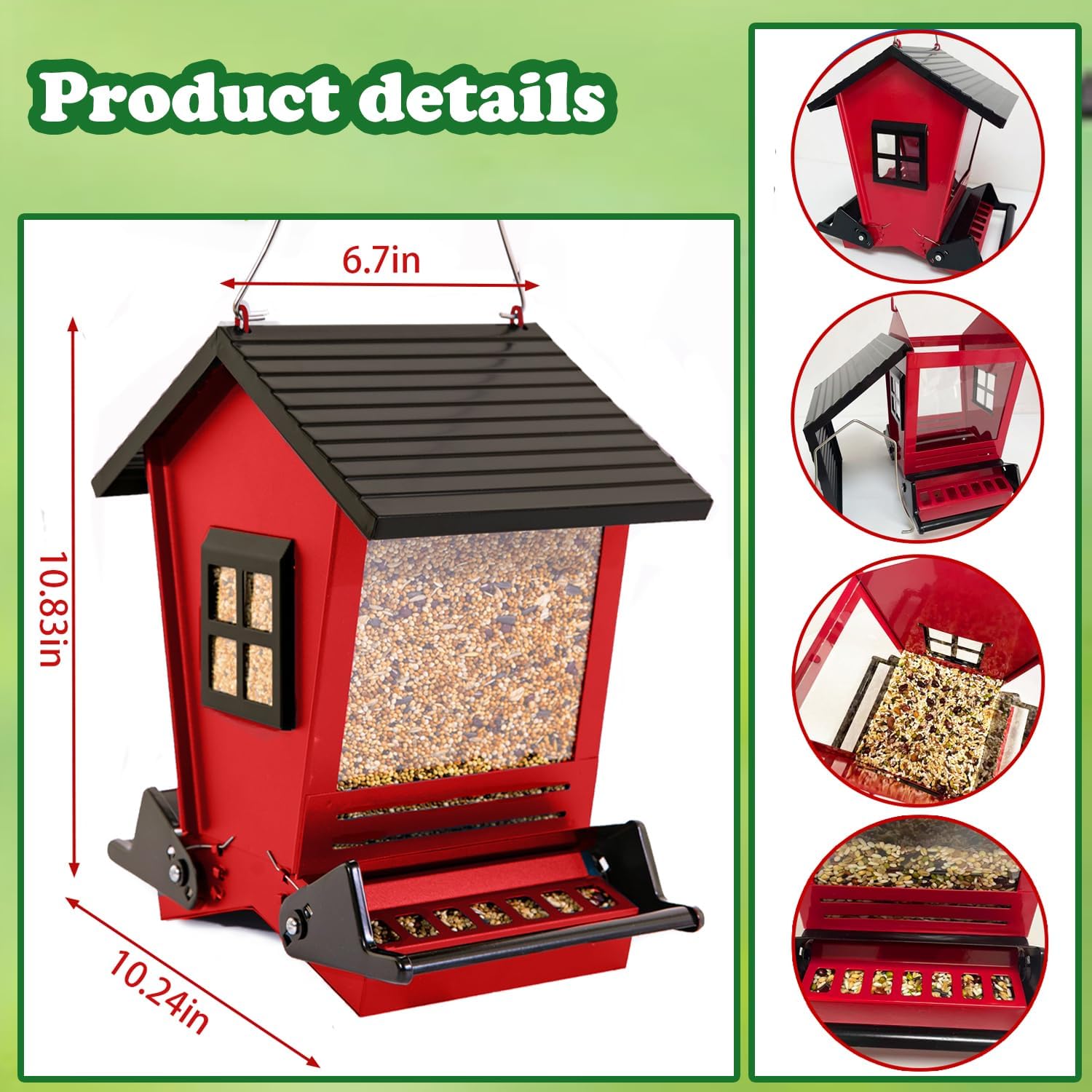 LSCQYYCCSquirrel Proof Bird Feeders for Outdoors Hanging, 5LB Capacity Metal Wild Birdfeeders Outside Hanging,Large Feeder That Attracts Cardinals, Chickadees, and More Birds-One in red