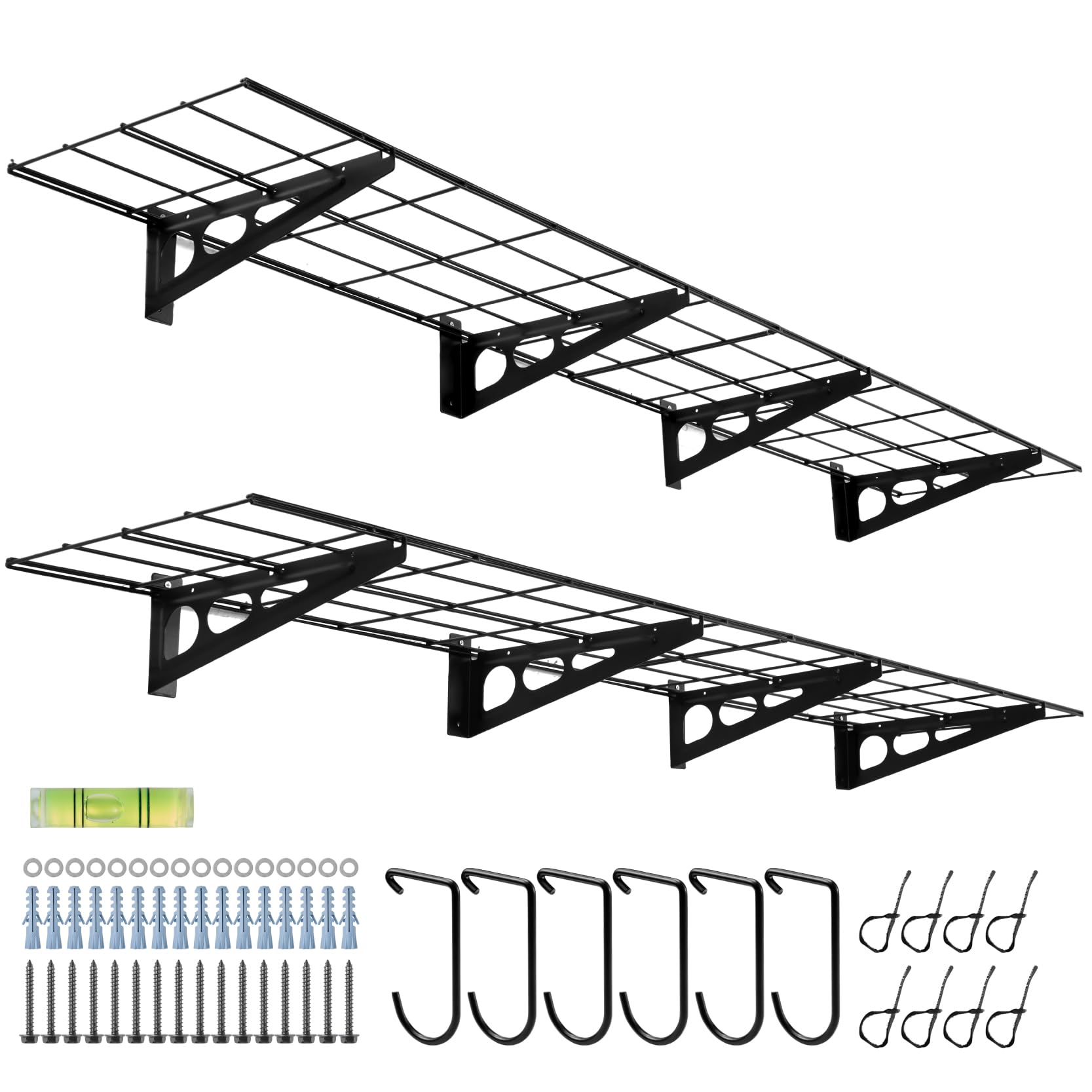 Sinoer 2Pack 1x6ft Garagenregal mit Haken, 12-Zoll-x-72-Zoll-Metallwandregal Garagenregalregale, für Geschäft, Schuppen, Garagenlagerung
