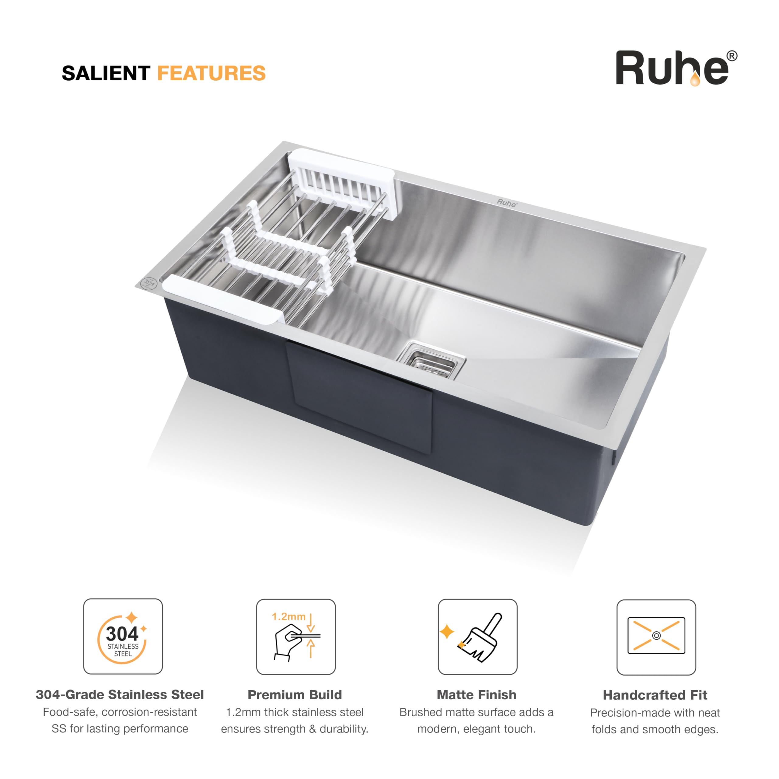 Ruhe Stainless Steel Kitchen Sink - 32" Handmade -3