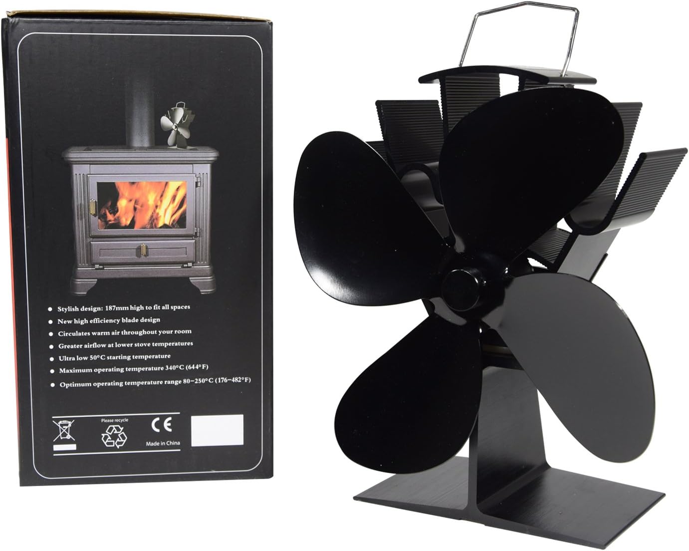 Label QUEEN Wood Stove Heat Powered Fan - No Need for Big Noisy Blower Just Relax in Whisper Quiet - Fireplace Blower Fan for Efficient Heat Distribution