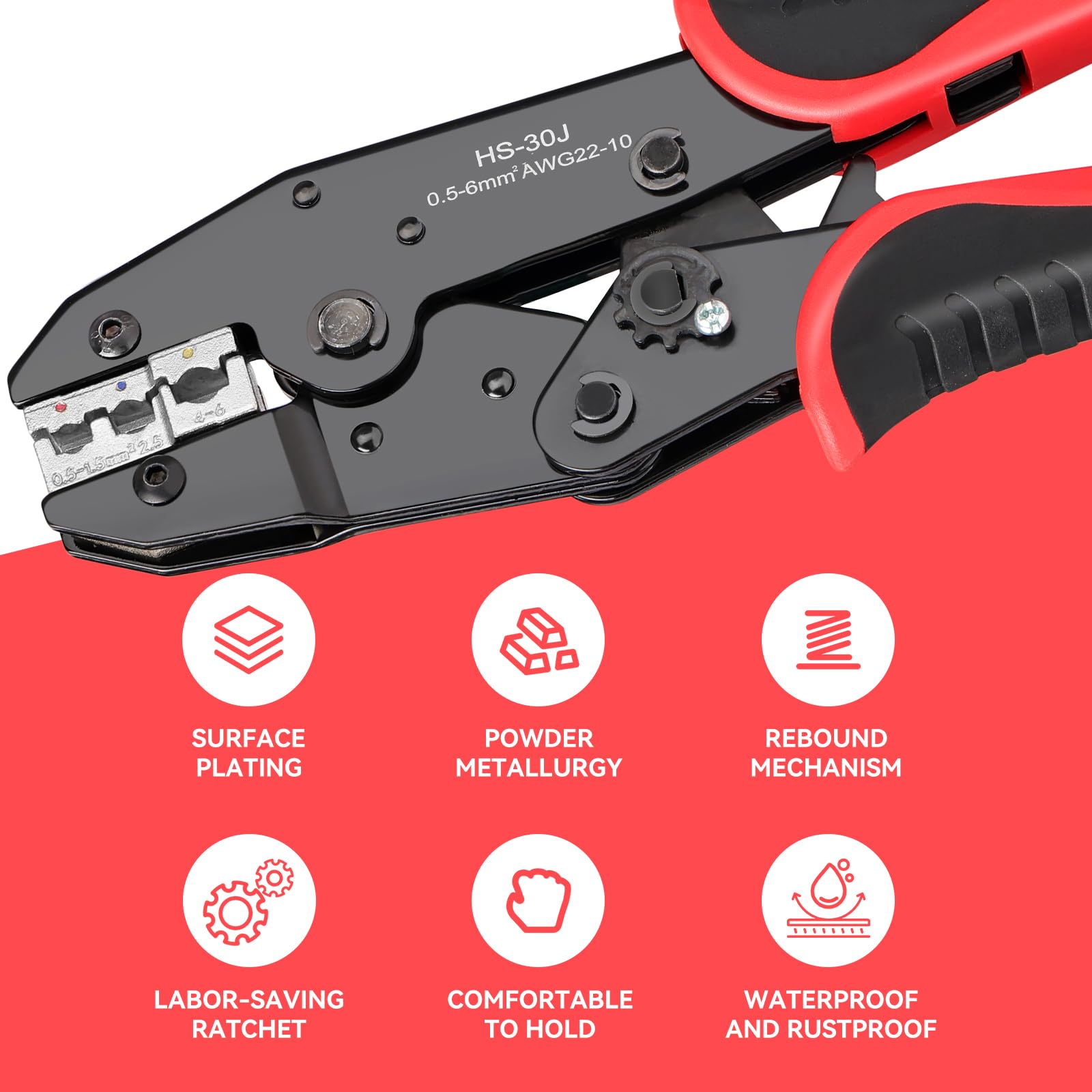 Pinza Crimpatrice Professionale Set con 7 Ganasce Intercambiabili per 0.5-35mm² Kit Crimpaggio per Connettori Solari MC4 Terminali Isolati e Non Isolati, Puntali e Termoretraibili Noir