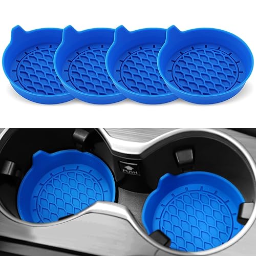SINGARO Car Cup Holder Coaster, Silicone Cup Holder Insert, Universal Non-Slip Cup Holders, Car Accessories Interior for Women and Man 4 Pack Blue