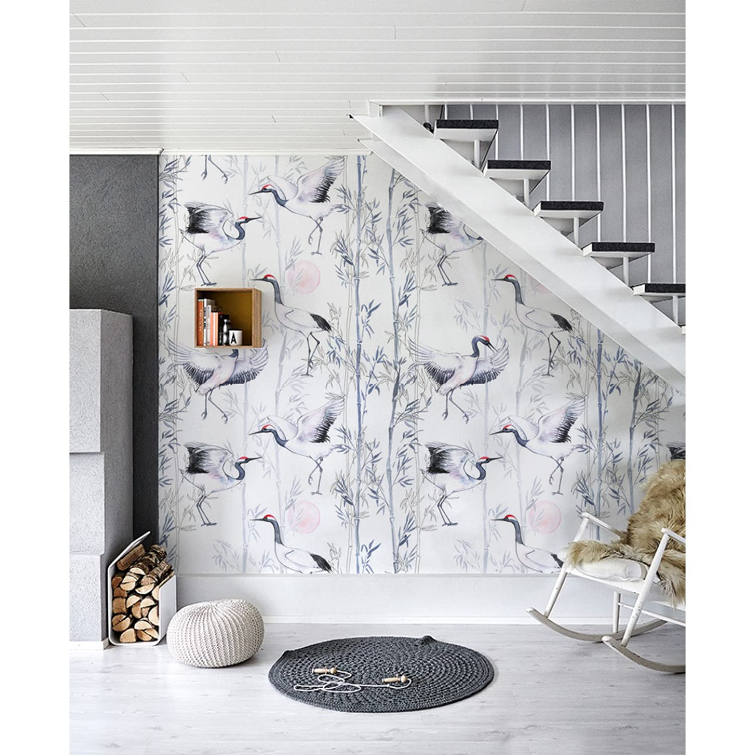 Papier peint latex 290x290cm grues danseuses animaux pour décoration murale salon et chambre