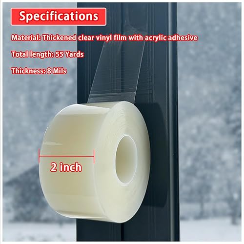 Miniatura 6 de Birllaid Cinta de sellado transparente para ventanas, 2 pulgadas x 55 yardas, cinta de sellado de aislamiento de CA para ventanas, sin residuos,