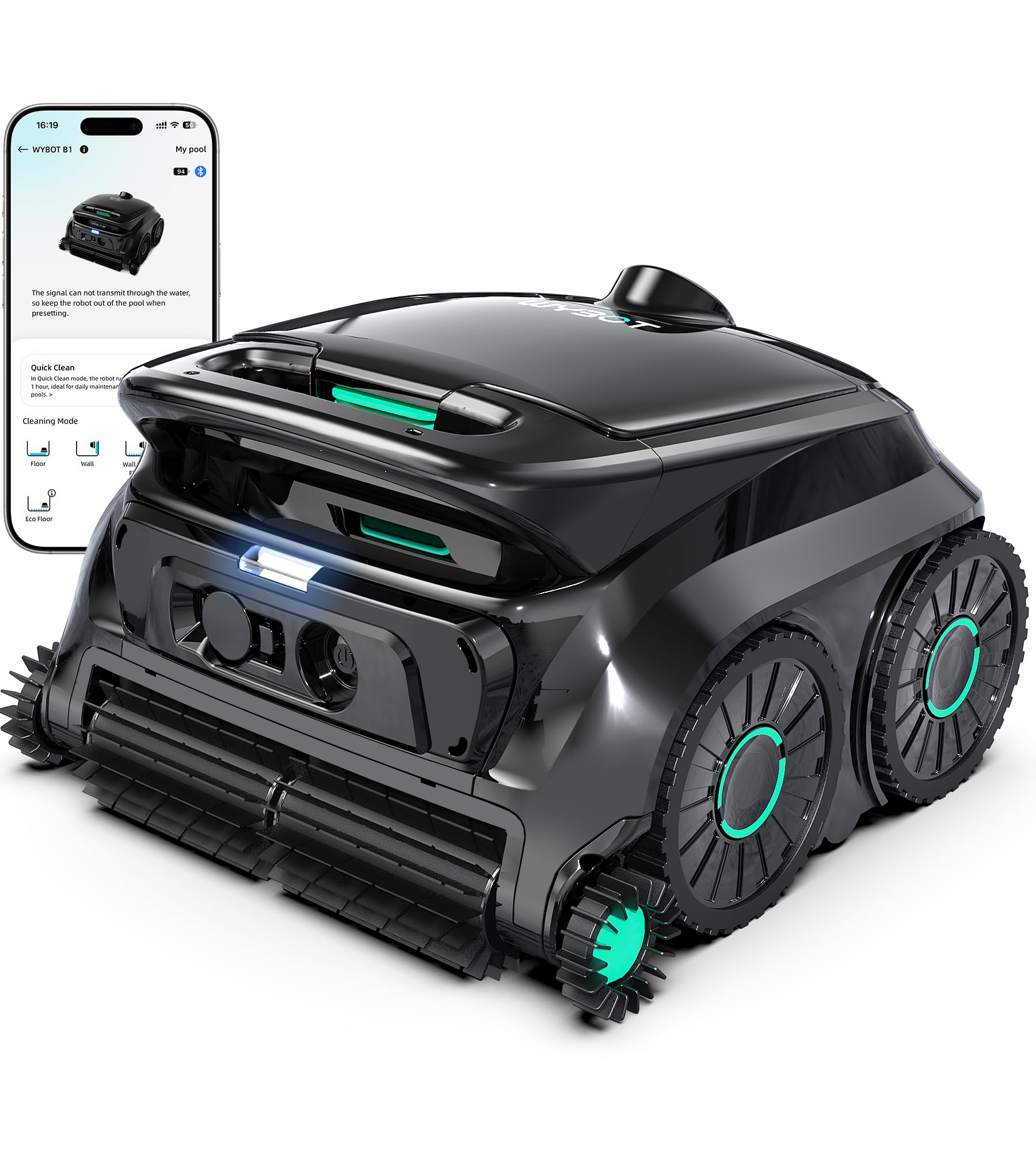 WYBOT OS600 Poolroboter Akku Für Wand Und Boden, Kabelloser Poolroboter Mit 120 Min Laufzeit, Intelligente Navigation, Auto-Park Für Inground- Und Aufstellpools,Schwarzgrün