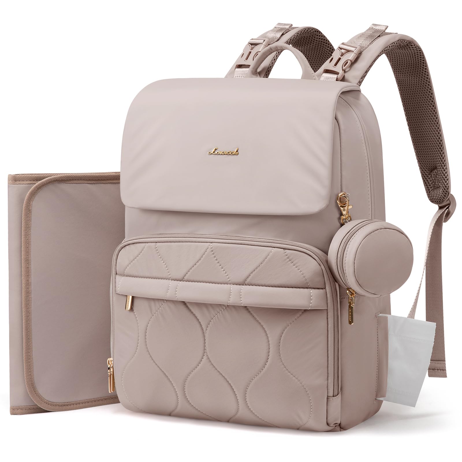 LOVEVOOK Diaper Bag Backpack, Baby Travel Bags for Boys & Girl, Toddler Waterproof Diaper Bag w/Changing Pad (Camel, 15.6''-Small)