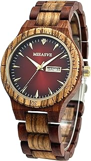 Handmade Wood Watches for Men Red Dial Lightweight Analog Quartz Wooden Watch Adjusted Band