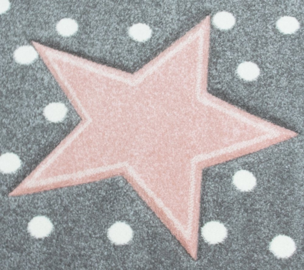 CARPETIA Kinderteppich Kinderzimmerteppich Babyteppich Mädchen runder Teppich mit Stern rosa Creme grau Größe 120 cm Rund