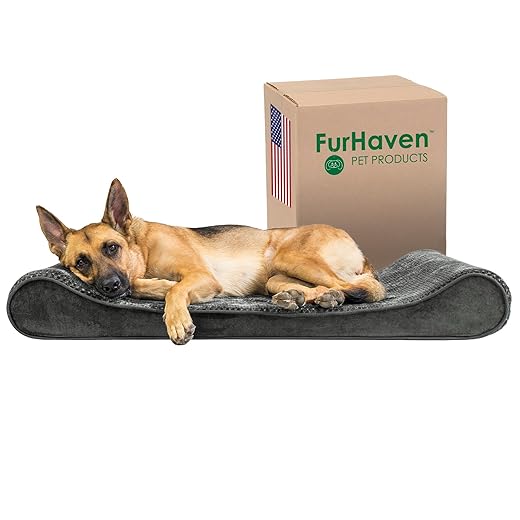 Furhaven Orthopedic Dog Bed for Large Dogs w/ Removable Washable Cover, For Dogs Up to 75 lbs - Minky Plush & Velvet Luxe Lounger Contour Mattress - Gray, Jumbo/XL