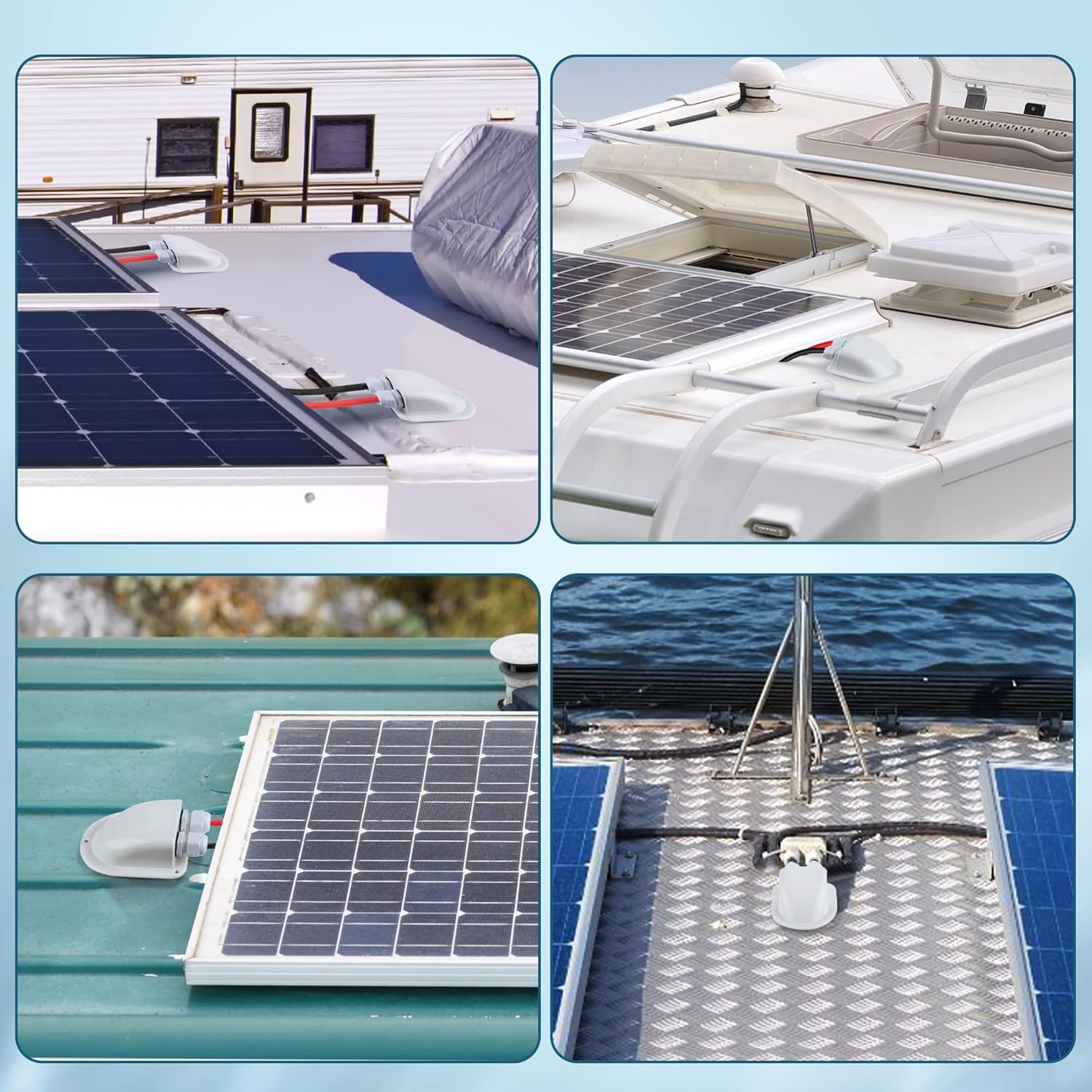 NUZAMAS Solar Panel Mounting Side Brackets - 4 Corners & Double Cable Glands For Motorhomes, Boats, Caravans, Motorhomes, Boats, Sheds - UV Resistant - White - View #6