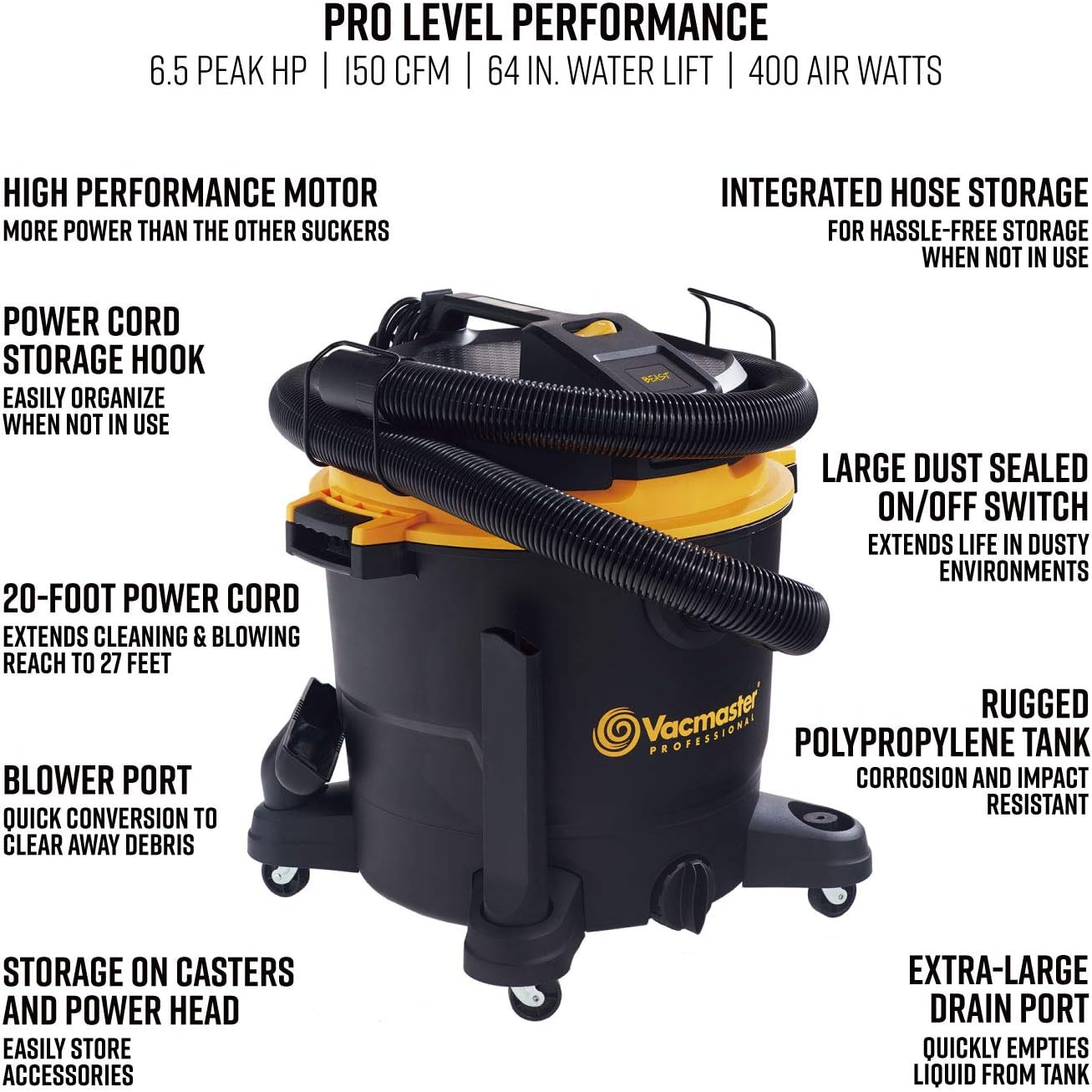 Exclusive Vacmaster Professional - Professional Wet/Dry Vac, 16 Gallon, Beast Series, 6.5 HP 2-1/2 Hose (VJH1612PF0201), Black Super Sale 🛒 Vacmaster Professional - Professional Wet/Dry Vac, 16 Gallon, Beast Series, 6.5 HP 2-1/2 Hose (VJH1612PF0201), Black