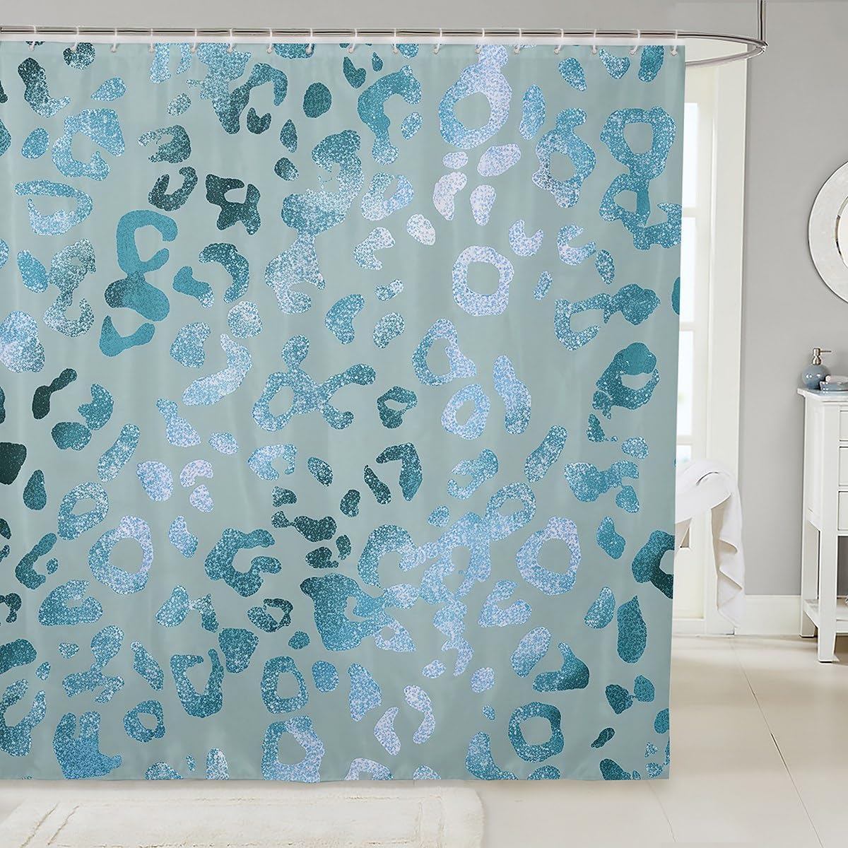 Decorative Purple Leopard Printed Shower Curtain Waterproof Polyester Fabric,Purple Glitter Bath Curtain Home Bathroom Decor Hanging Curtain with Hooks 72 x 78 Inch,Machine Washable