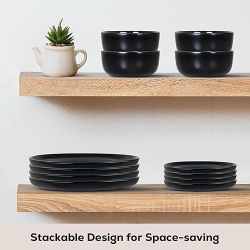 Miniatura 6 de Romswi Juego de vajilla de cerámica de 18 piezas, platos y cuencos de cerámica para 6, juego de platos resistentes a las astillas y a los arañazos,