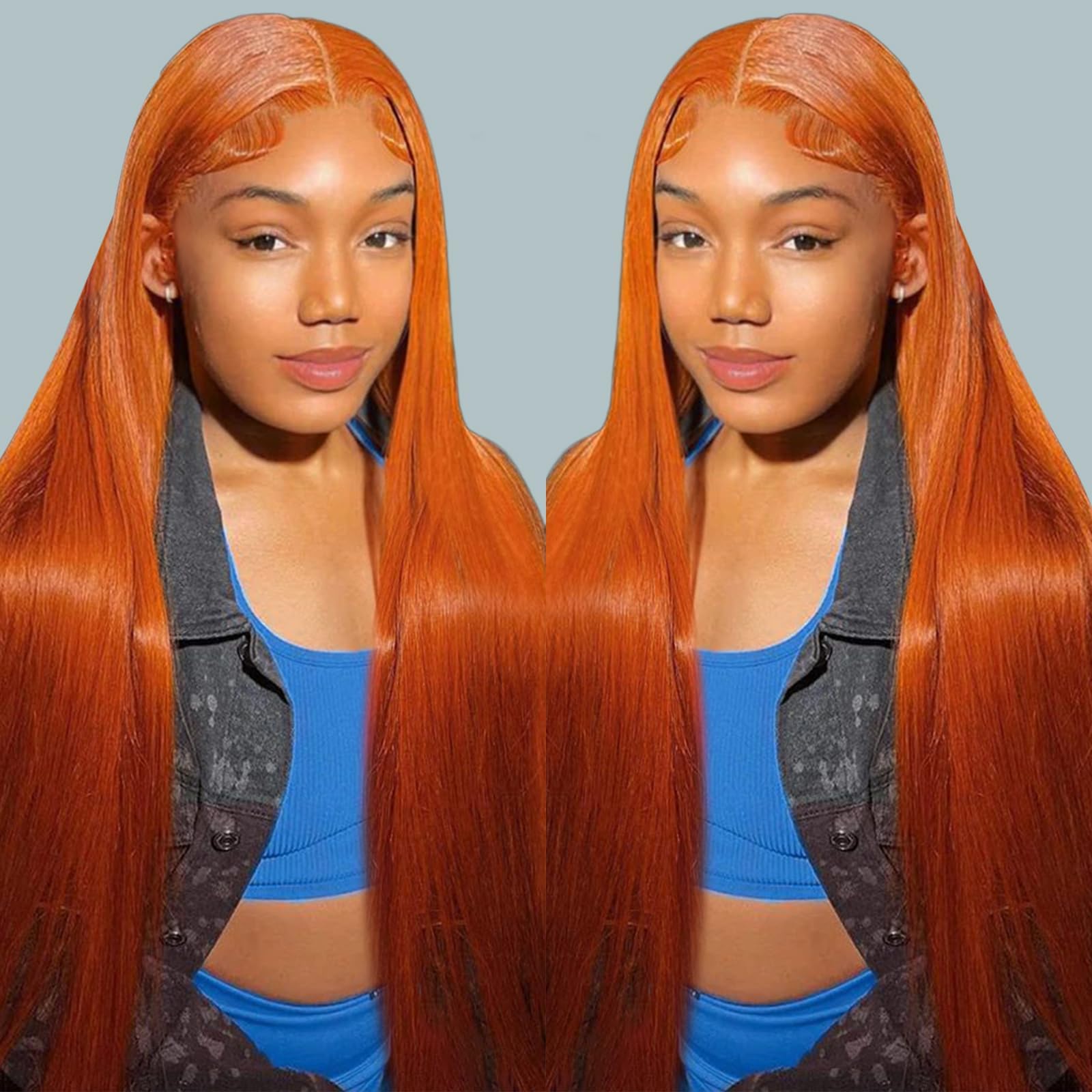 28 Inch Ginger Lace Closure Wig Human Hair 5x5 HD Transparent Lace Front Wig Colored Straight Lace Front Wig Ginger Orange Wig Human Hair 180% Density Pre Plucked Natural Hairline with Baby Hair