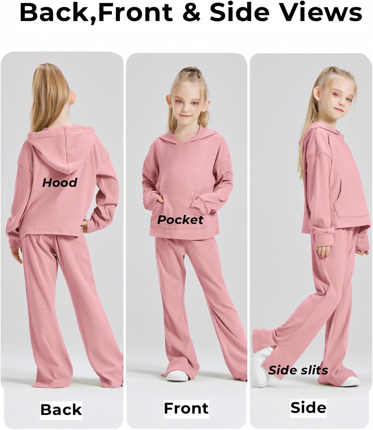 Girls 2 Piece Hoodie Bell Bottom Pants Outfit Set for Fall image 2