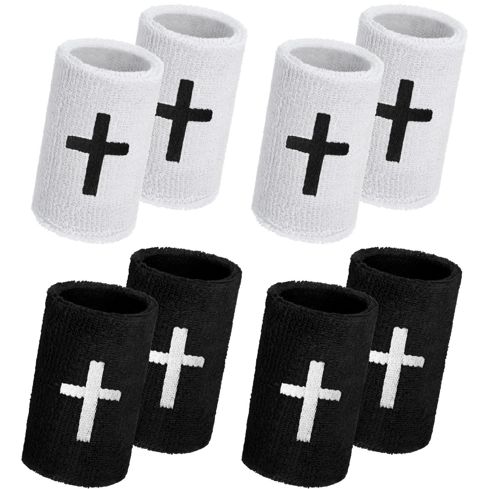 Shyyween 4 Sets Cross Sports Wristbands Christian Faith Inspirational Wristbands Absorbent Sweat Band Polyester Cotton Wrist Bands for Football