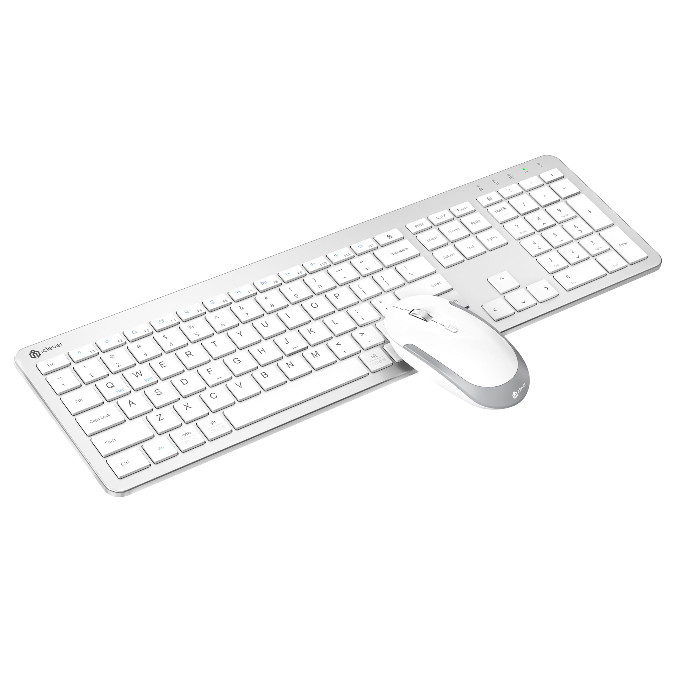 iClever Wireless Keyboard and Mouse, GK08 White Keyboard Mouse Combo, Ergonomic, Quiet, Full Size Design with Number Pad, 2.4G Connection for Mac, Windows and Computer