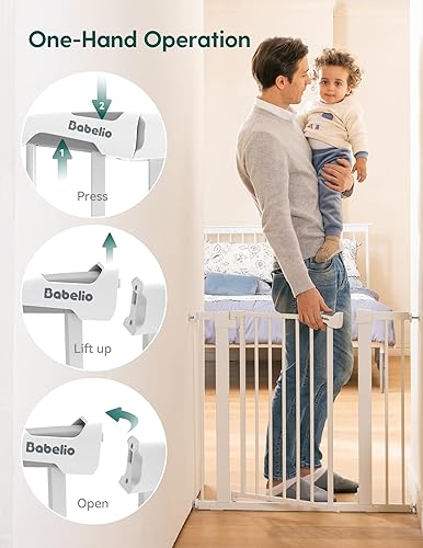 Miniatura 4 de Babelio - Puerta de bebé de metal, de 74-109 cm, con cierre automático, fácil de instalar, puerta para mascotas PressGuard P7, puerta de seguridad