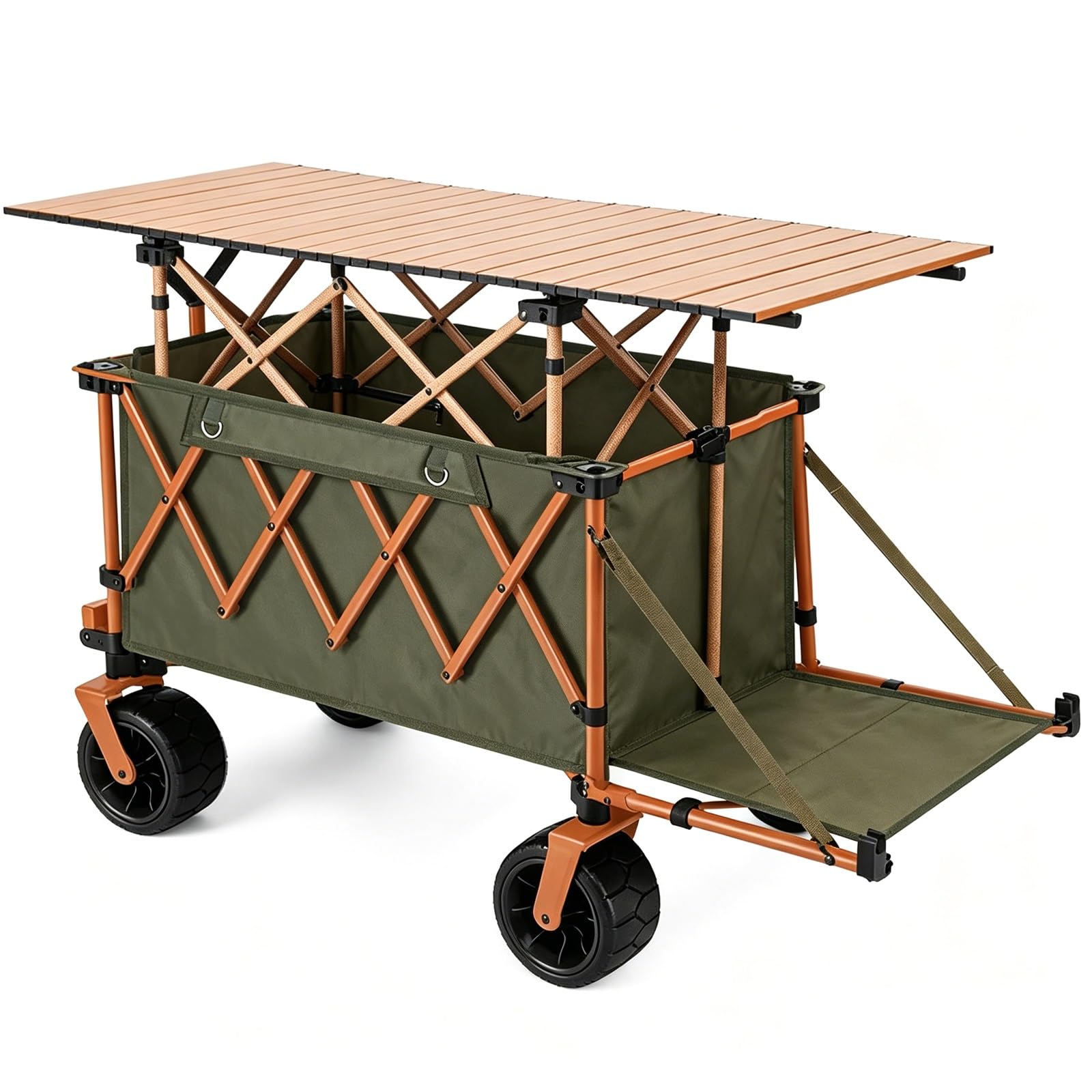 Carrito de Vendedor Portátil con Capacidad de Carga de 250 Kg, Estructura de Acero Al Carbono, Ruedas Todoterreno, Carro de Venta Móvil, para Puestos Agrícolas a Pie de Carretera, Mercados(Green)