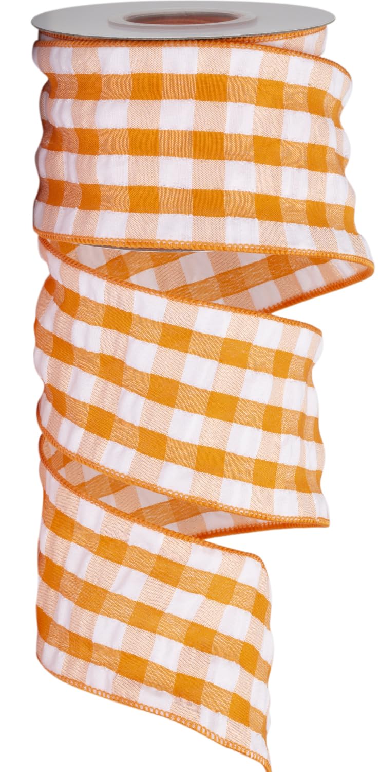 Tekdeere 63mm Bubbled Check Ribbon, 9 Meters Tangerine and White Wired Edge Ribbon for Gift Wrapping, Crafts, Wreaths, Garlands, Weddings and Christmas